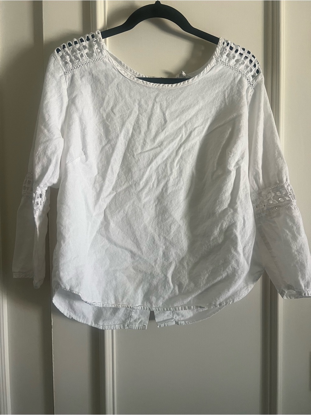 Sigrid Olsen White Crochet-Detail Cotton Blouse